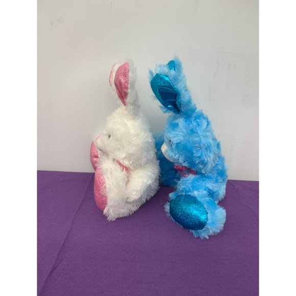 Midwood 7 Inch 2 Plush Stuffed Animal Bunnies Blue White Shimmery Feet and Ears - Picture 4 of 7